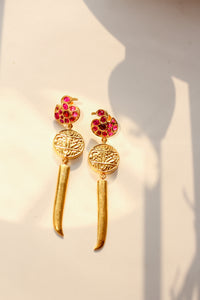 Hamsa Stud Coin Spike Long Earrings (Gold-plated)