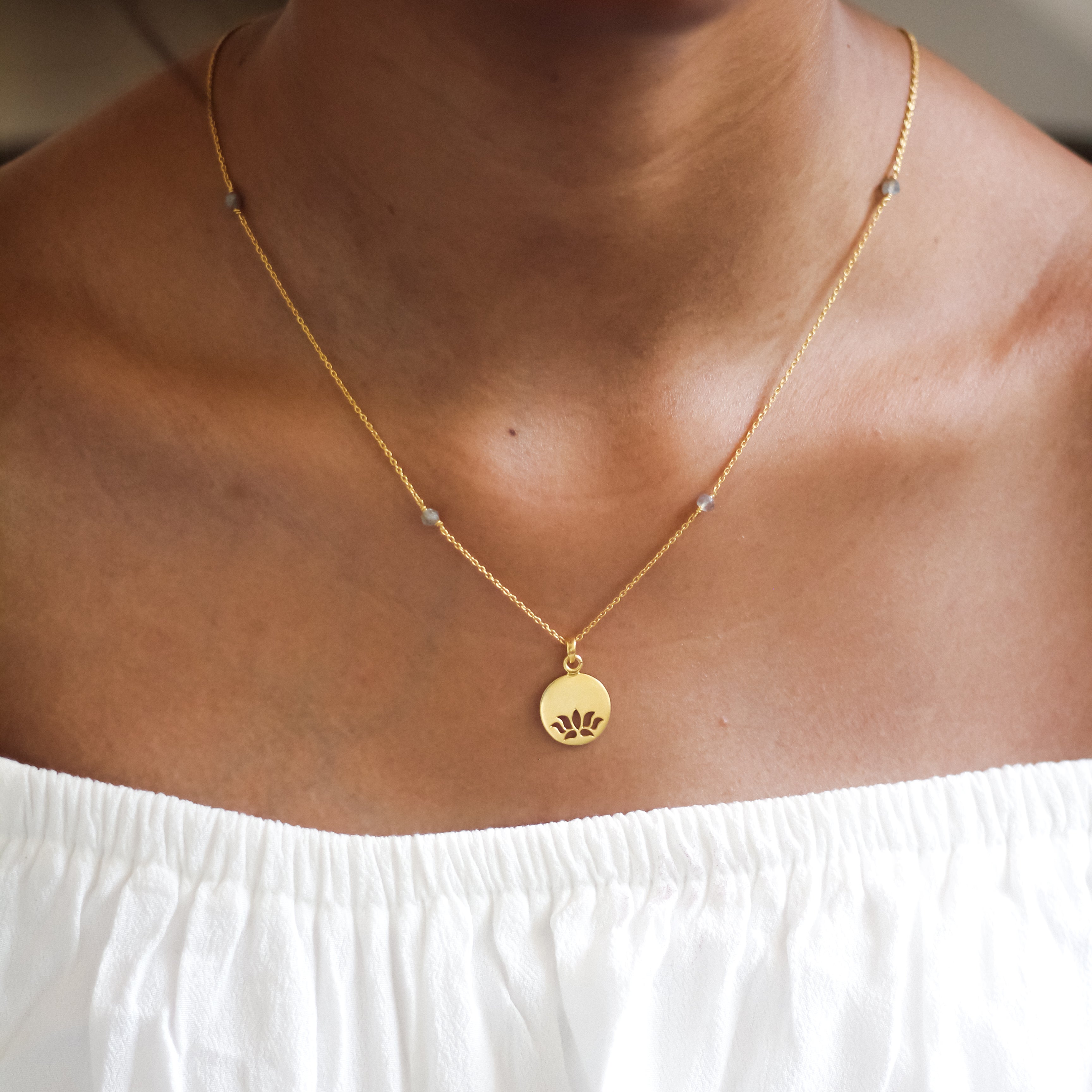 Lotus Disc Pendant With Beaded Chain