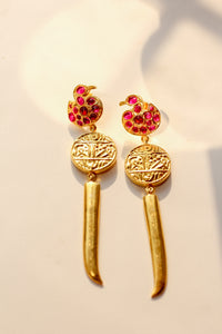 Hamsa Stud Coin Spike Long Earrings (Gold-plated)