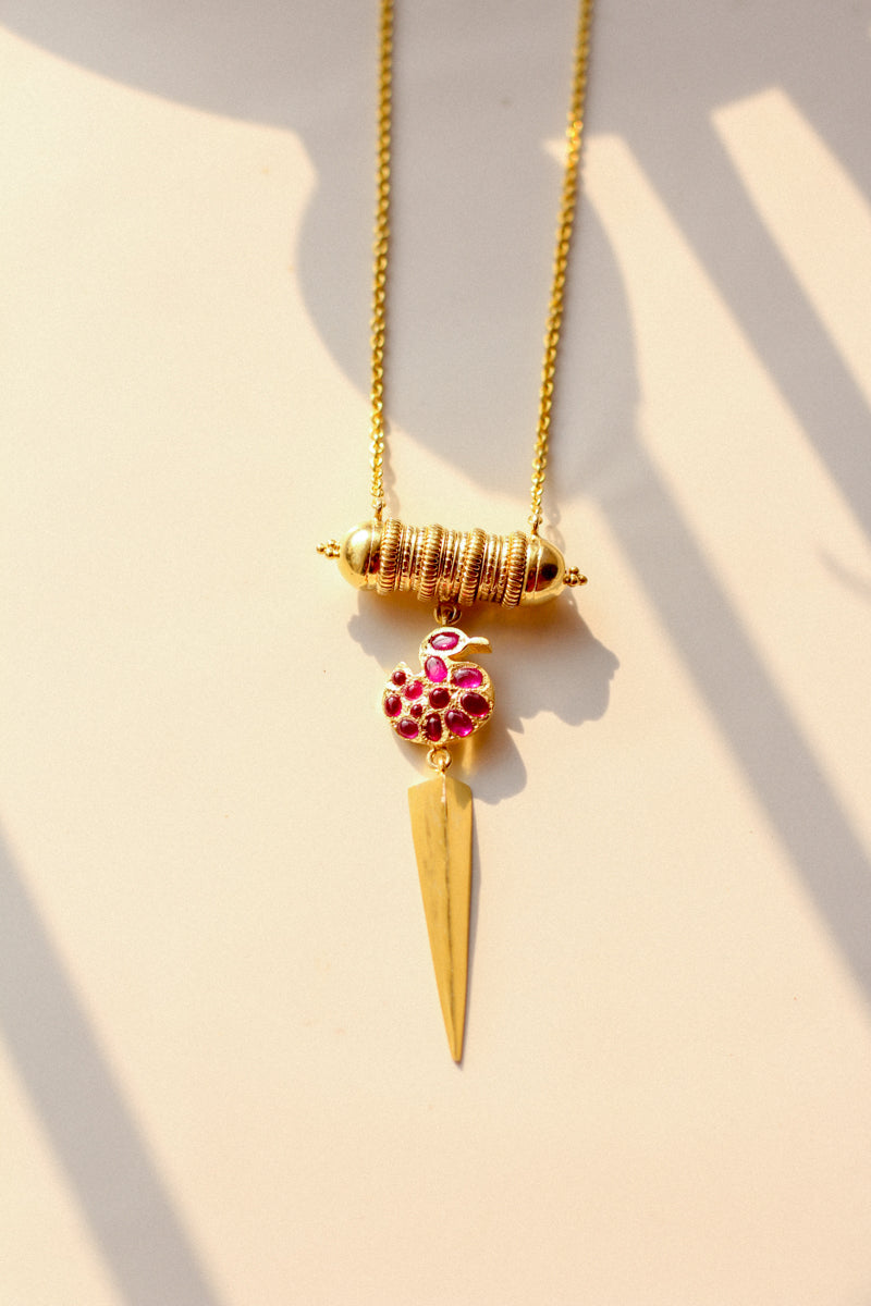 Hamsa Taweez Spike Long Necklace (Gold-plated)