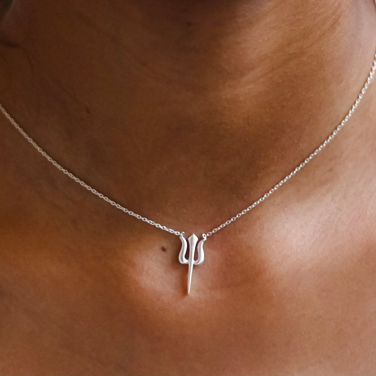 Trident Trishul Power Pendant Necklace (Silver)