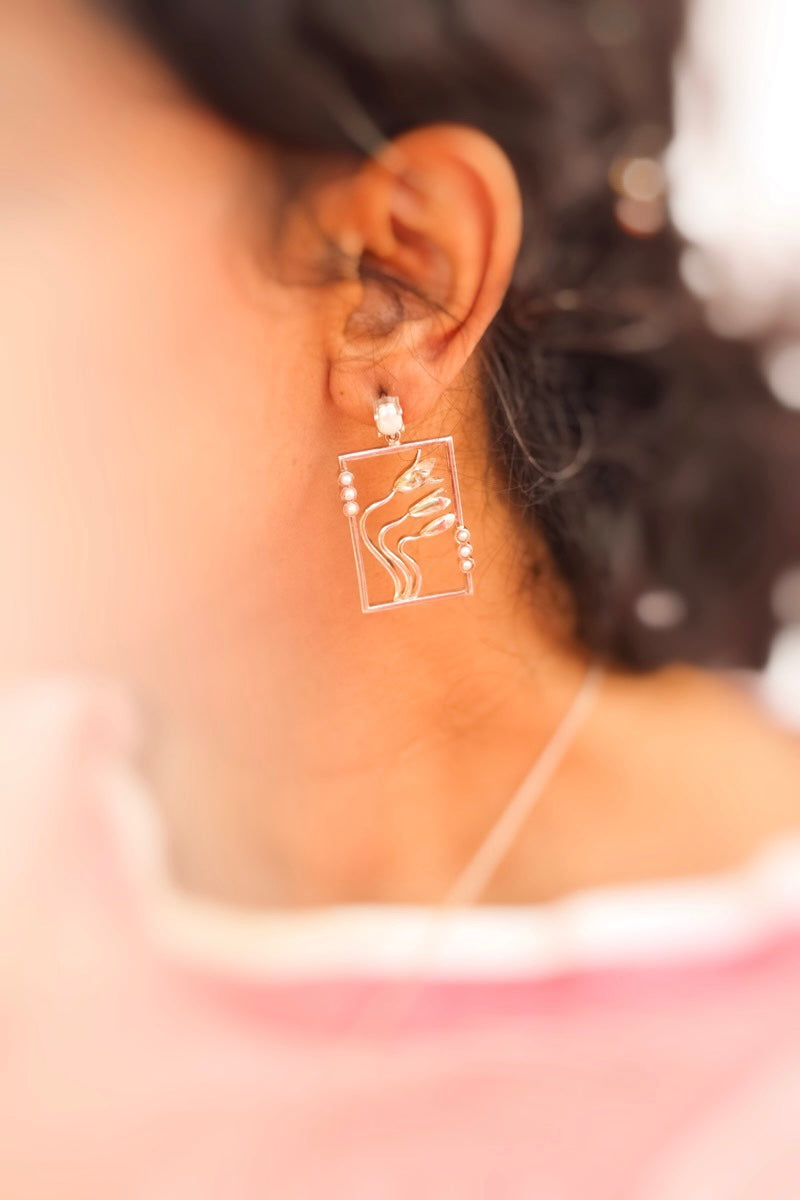 Blooming Jasmine Square Earrings (Silver)