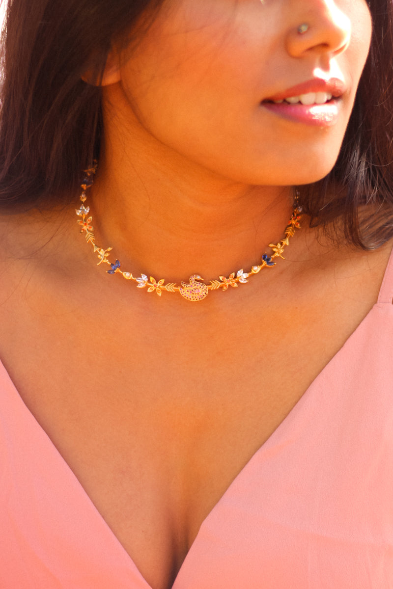 Hamsa In Kamadeva's Garden Choker (Gold-plated)