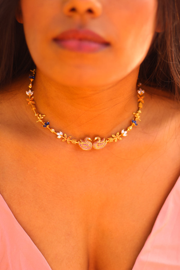 Hamsa Duet In Kamadeva's Garden Choker (Gold-plated)