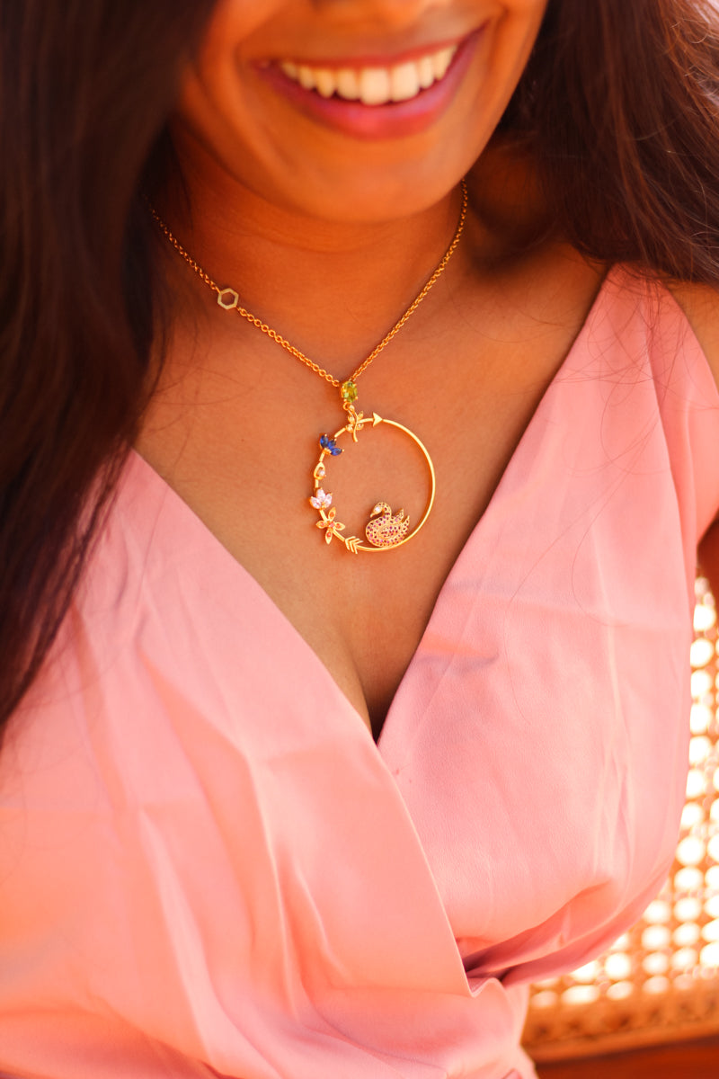 Hamsa Seated In Kamadeva's Arrow Necklace (Gold-plated)