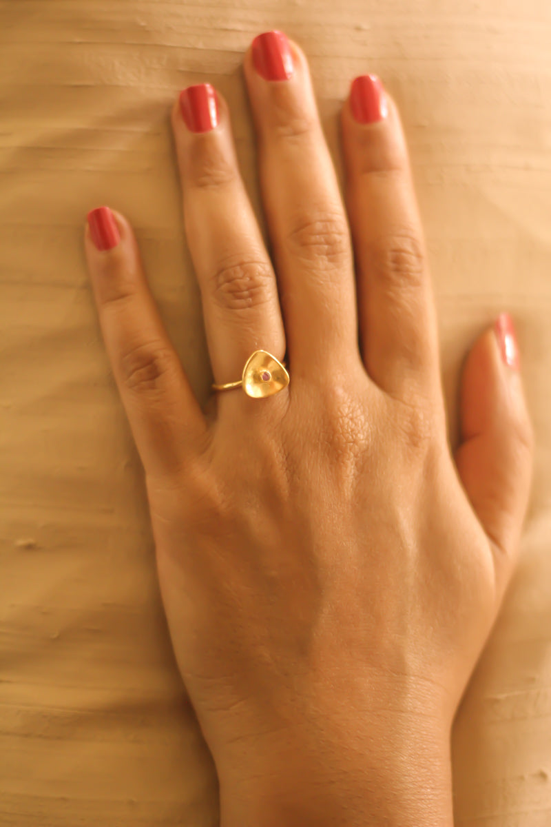 Triangle Ring With Gemstone (Gold-Plated)