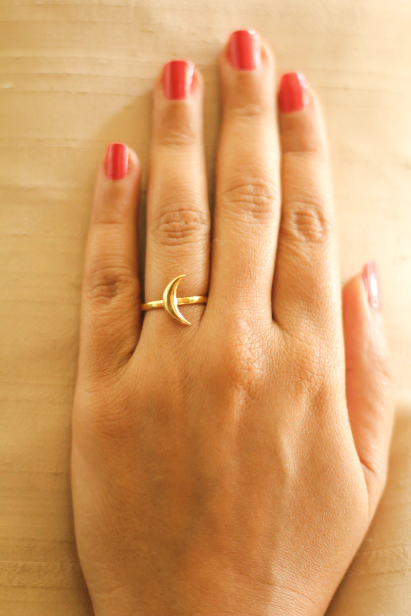 Gold crescent clearance moon ring