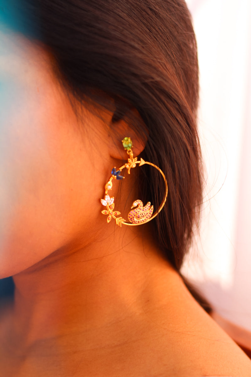 Hamsa Seated In Kamadeva's Arrow Earrings (Gold-plated)