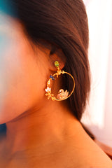 Hamsa Seated In Kamadeva's Arrow Earrings (Gold-plated)