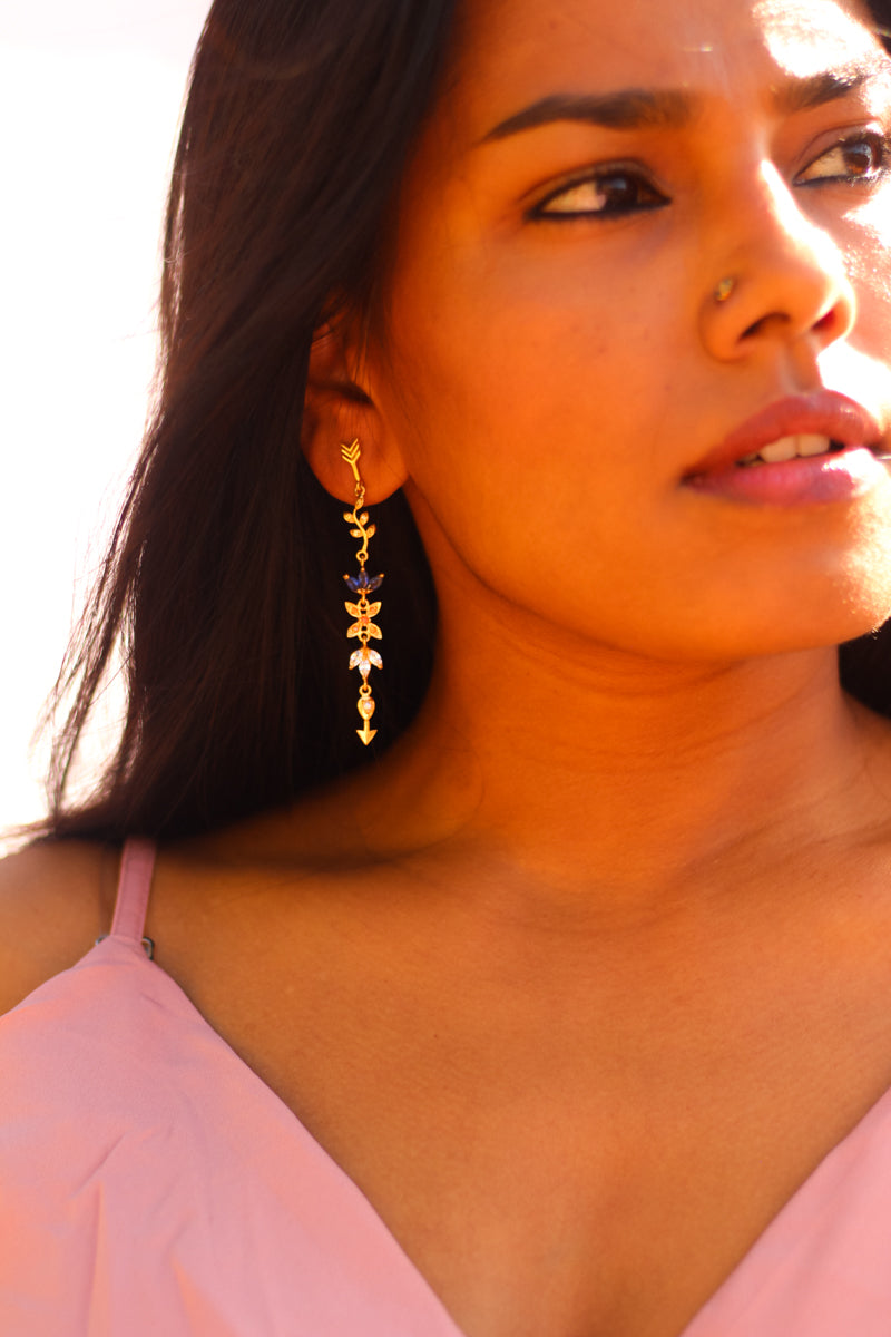 Kamadeva's Arrow Embellished With Flowers Earrings (Gold-plated)