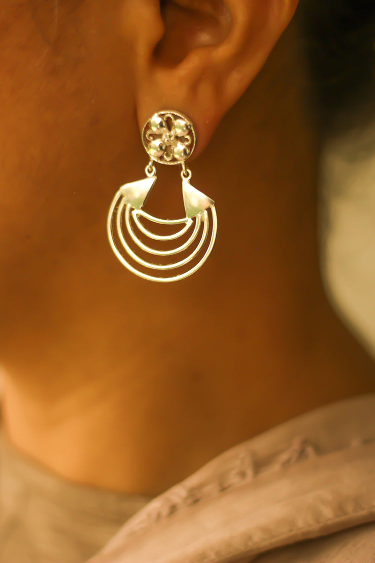 Floral Stud Tri-Layer Bali Earrings (Silver)