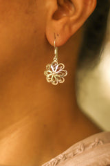 Filigree Hibiscus Hoop Earrings (Silver)