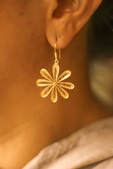 Filigree Daisy Hoop Earrings (Gold-Plated)