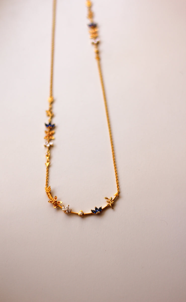 Kamadeva's Blooming Arrow Arch Necklace - Gold