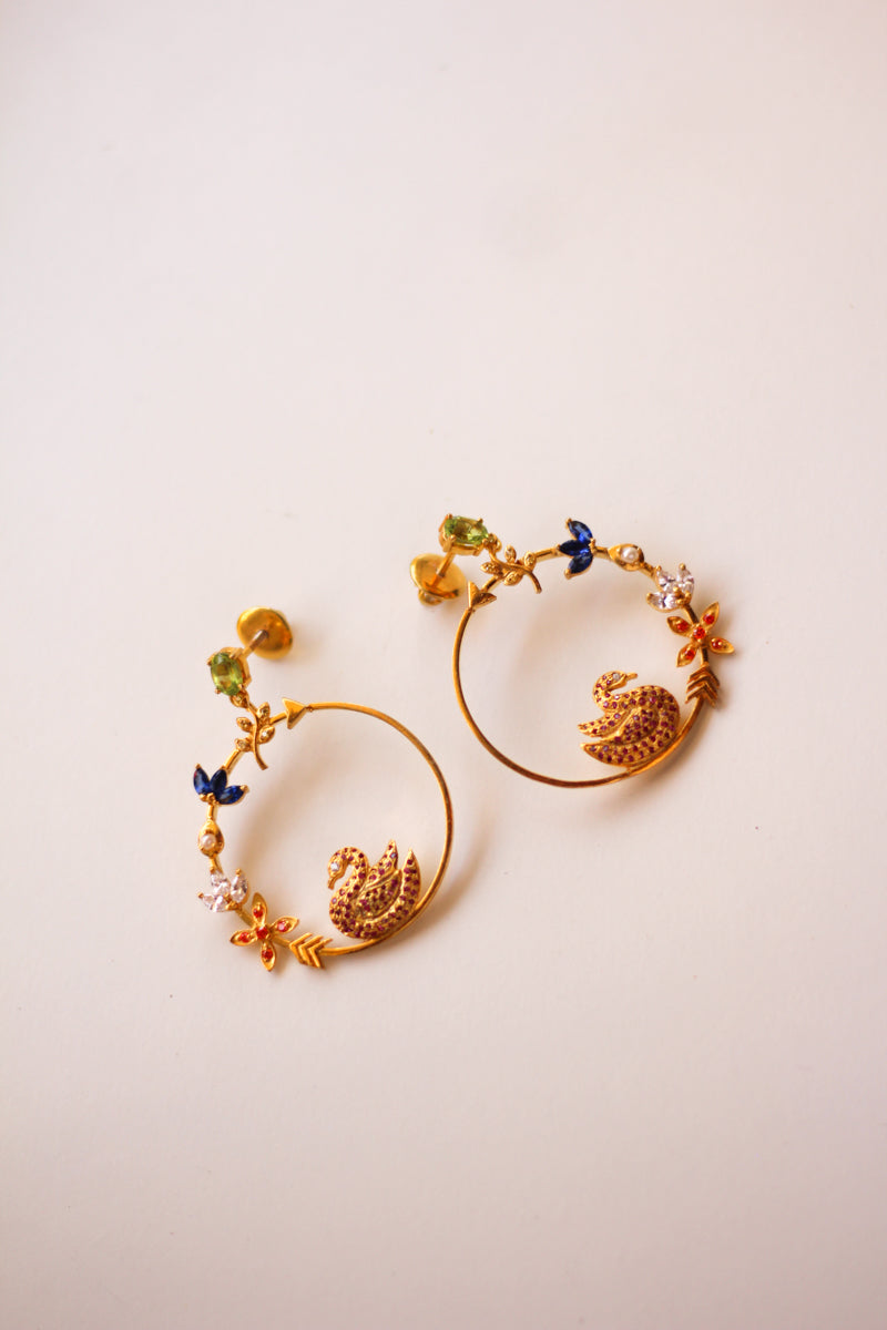Hamsa Seated In Kamadeva's Arrow Earrings (Gold-plated)