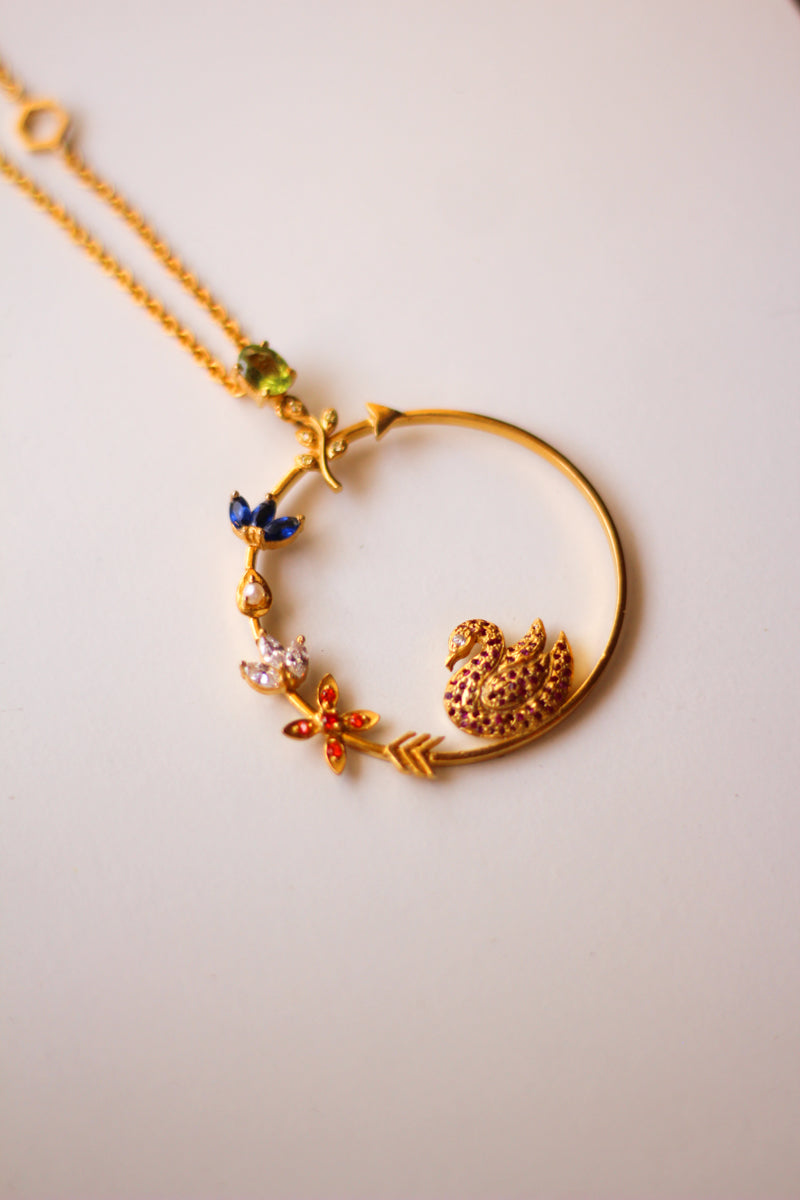 Hamsa Seated In Kamadeva's Arrow Necklace (Gold-plated)