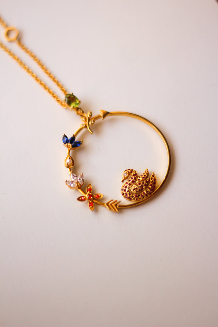 Hamsa Seated In Kamadeva's Arrow Necklace (Gold-plated)