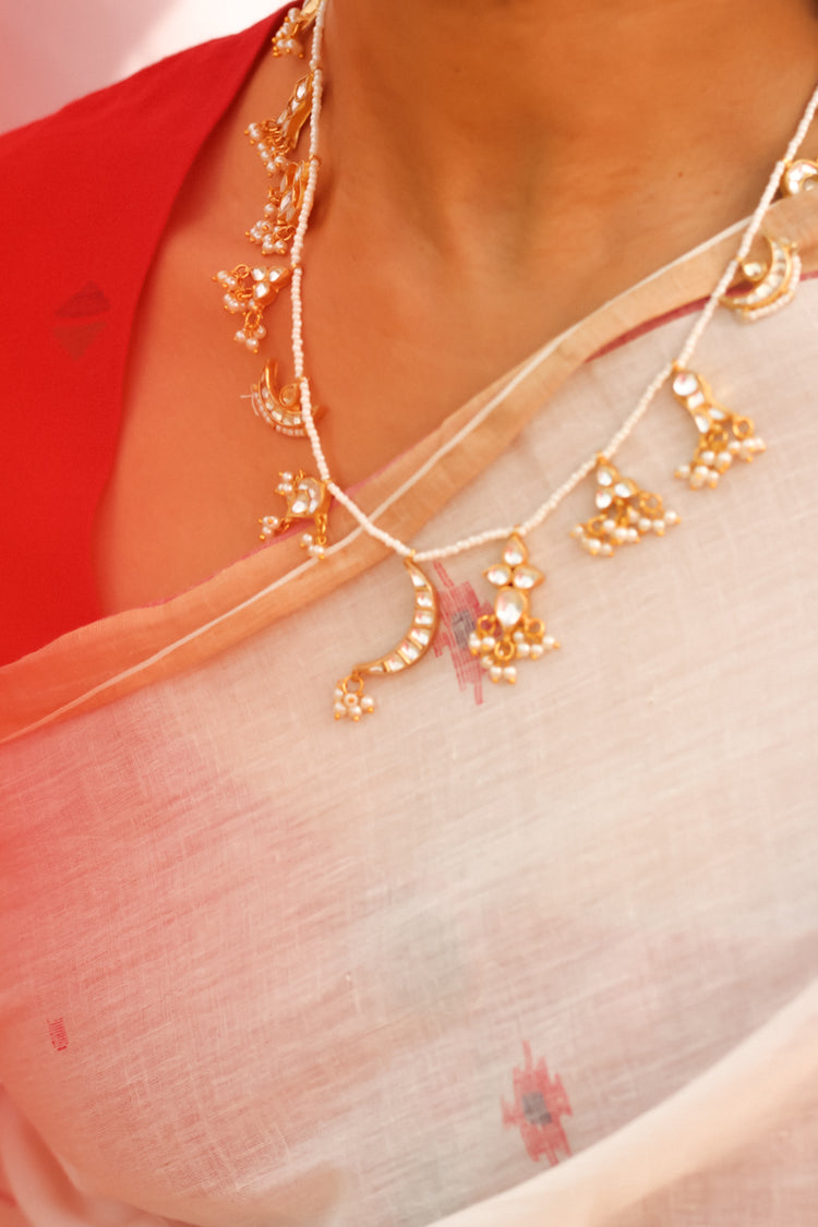 Tsuki Kundan Necklace With Earrings ( Gold )