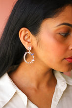 Load image into Gallery viewer, Moonstone Stud And Kamadeva’s Arrow With 5 Flower Earrings (Silver)
