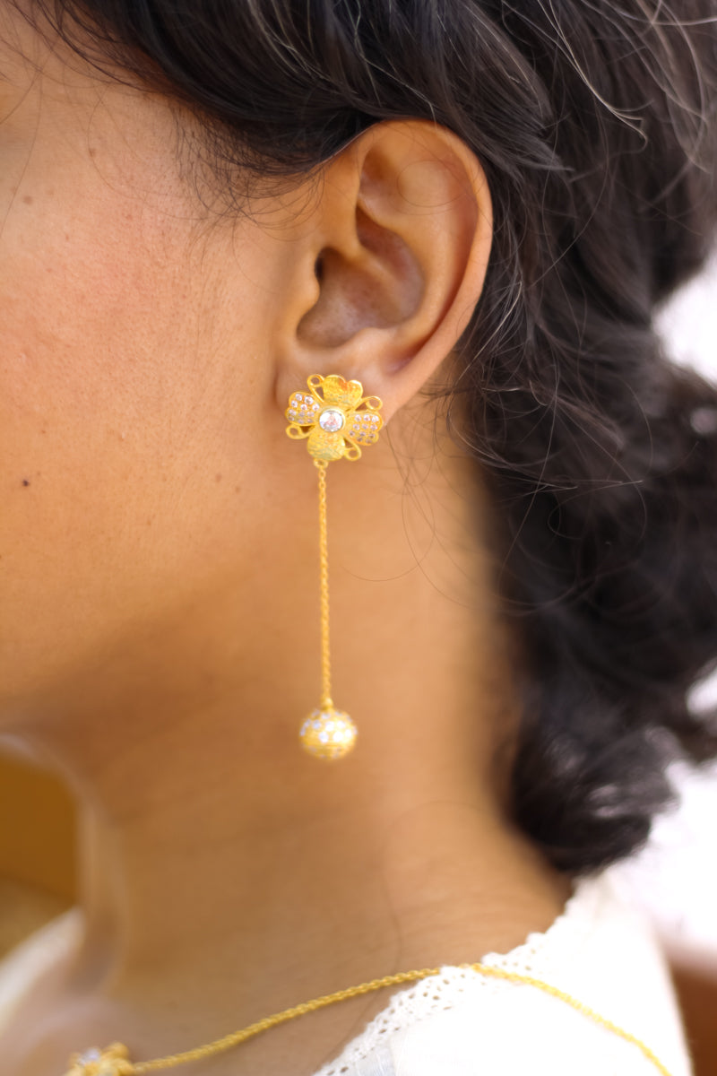 22k Gold-Plated Half-Hoop Earrings with Floral Details - Aura of the Golden  Flower | NOVICA