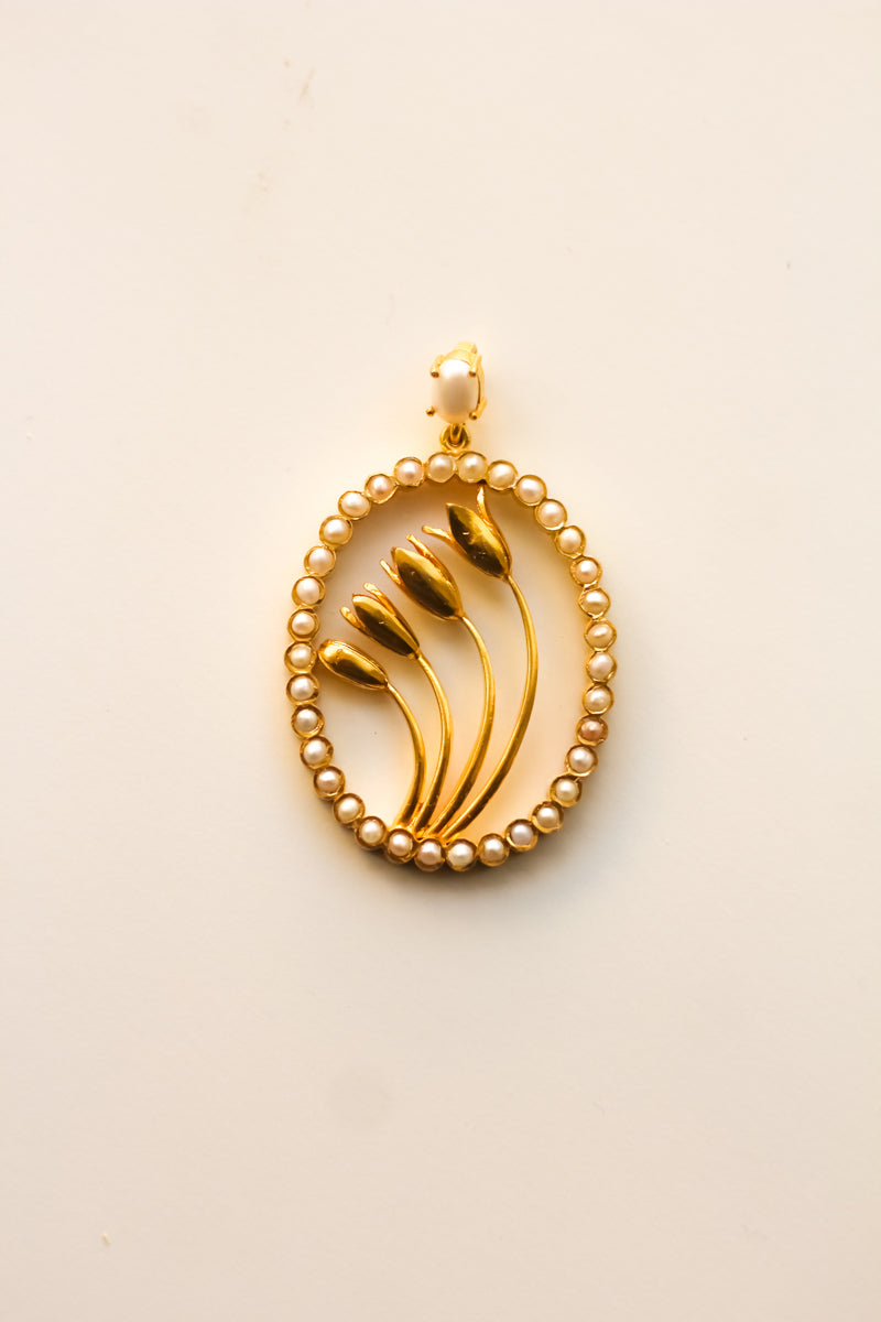 Blooming Jasmine Oval Necklace (Gold)