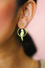Load image into Gallery viewer, Peridot Studded Parrot Seated In A Swing Stud Earrings (Gold-plated)
