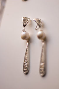 Filigree & Pearl Stud Earrings (Silver)