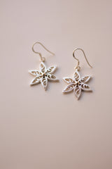 Filigree Mini Snowflake Hoop Earrings (Silver)