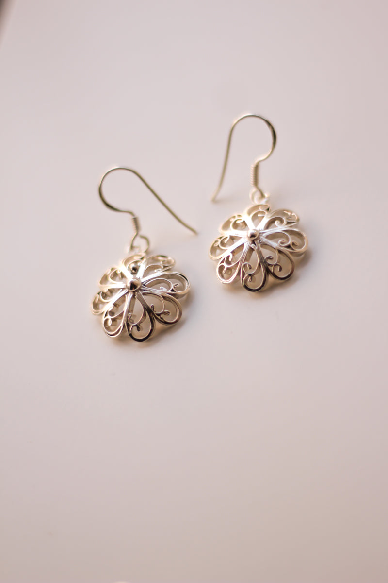 Filigree Hibiscus Hoop Earrings (Silver)