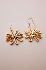 Filigree Daisy Hoop Earrings (Gold-Plated)