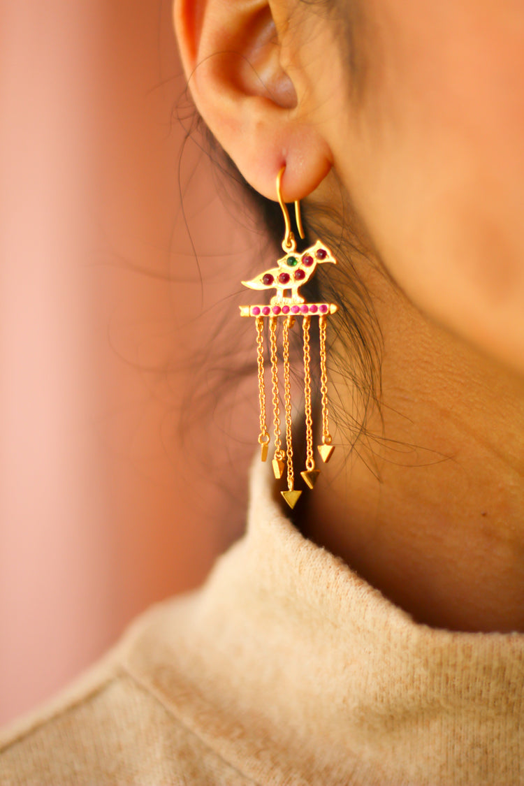 Meenakshi Parrot Arrow Chandelier Earrings (Gold-plated)