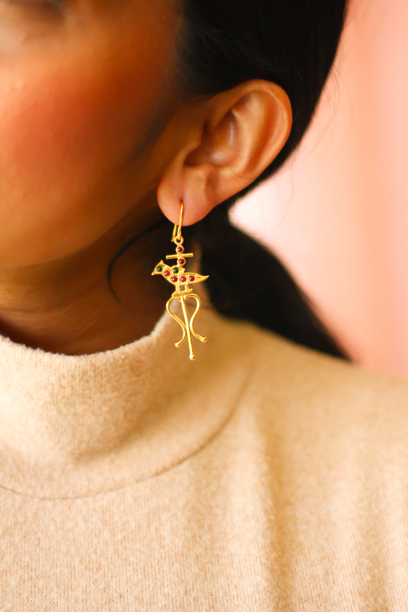 Meenkashi Parrot Hoop Earrings (Gold-plated)