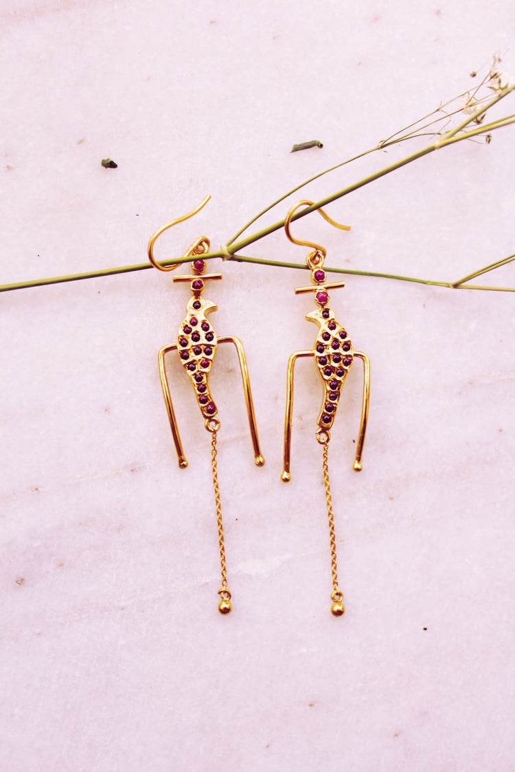 Goddess Parrot Resting Single Chandelier Hoop Earrings (Gold-plated)