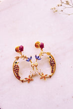 Load image into Gallery viewer, Ruby Goddess Parrot In Circular Arrow With Kamadeva’s 5 Flowers Earrings (Gold-plated)
