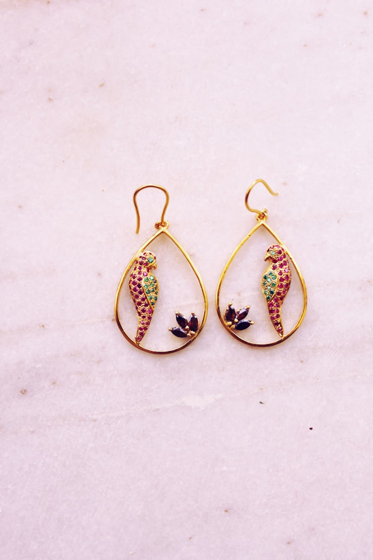 Gem Studded Parrot In A Water Drop (Gold-plated)