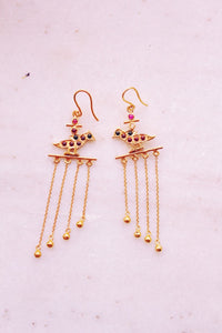 Meenakshi Parrot Chandelier Earrings (Gold-plated)