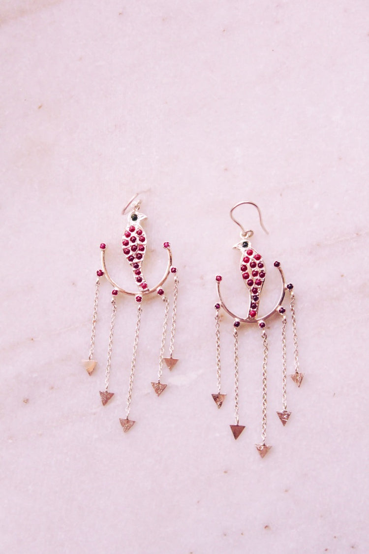 Goddess Parrot In Swing Arrow Chandelier Earrings (Silver)