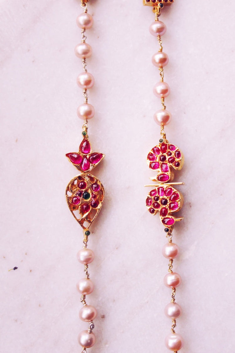 Hamsa Chettinad Square Pearl Long Necklace (Gold-plated)