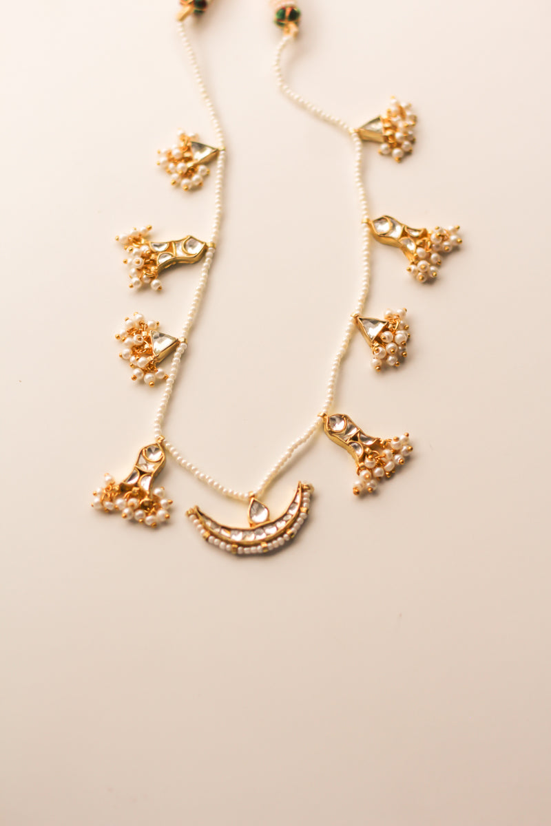 Selene Kundan Necklace With Earrings ( Gold )