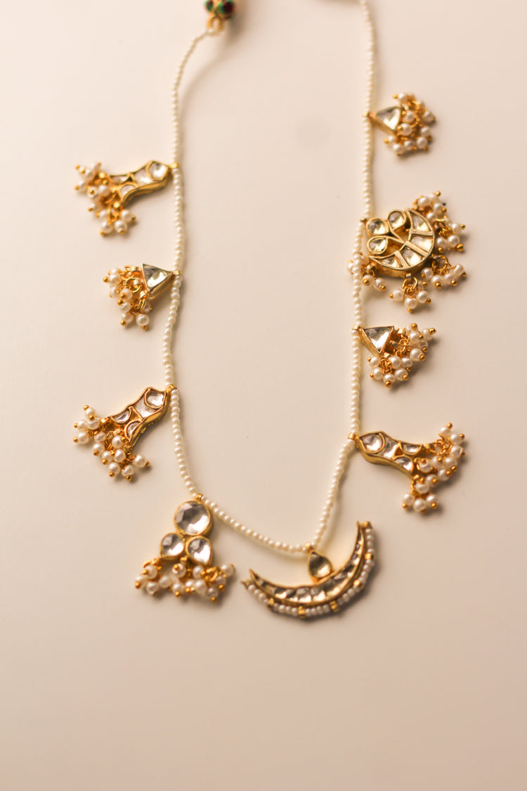 Diana Kundan Necklace With Earrings ( Gold )