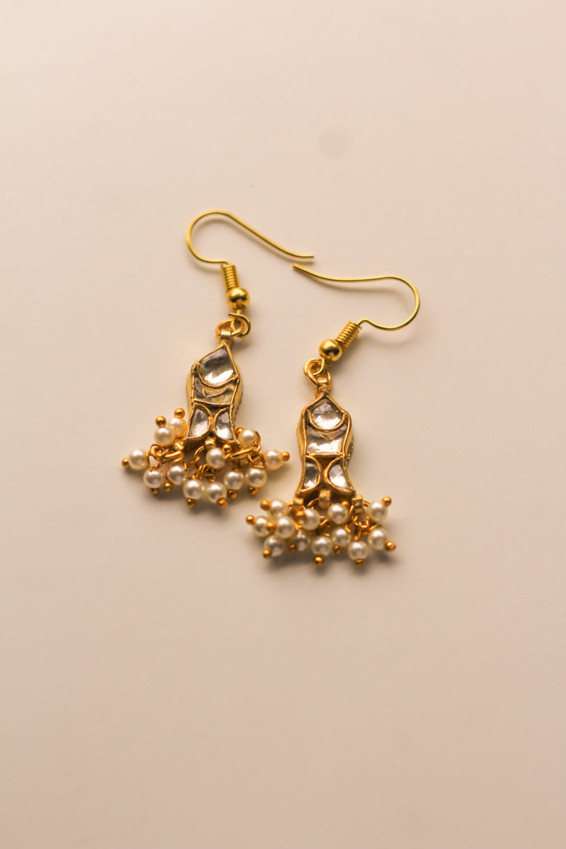 Chaand Kundan Necklace With Earrings ( Gold )