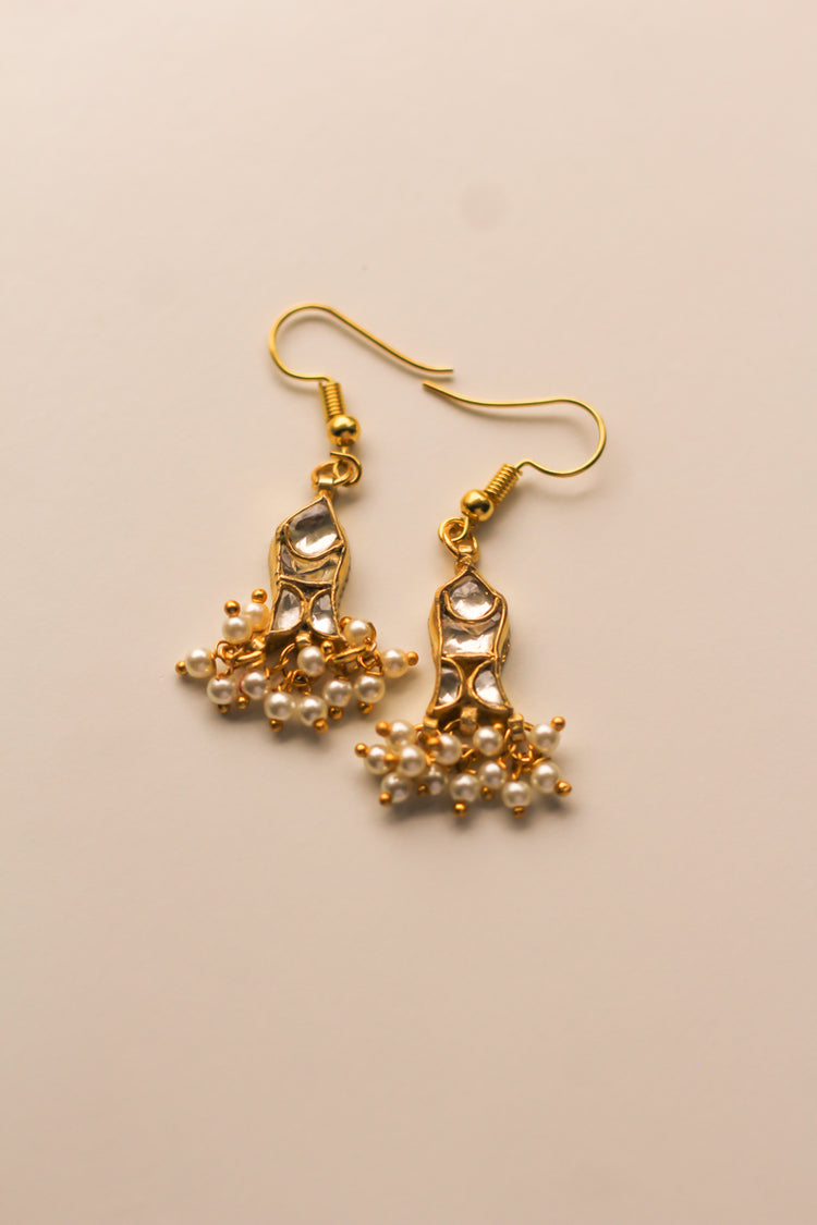 Chaand Kundan Necklace With Earrings ( Gold )