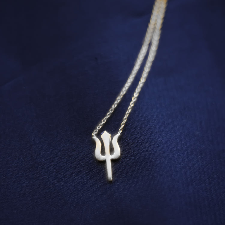Trident Trishul Power Pendant Necklace (Silver)