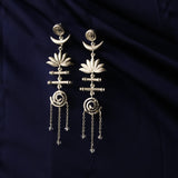 Trishul Moon Lotus Spiral Devi Earrings (Silver)