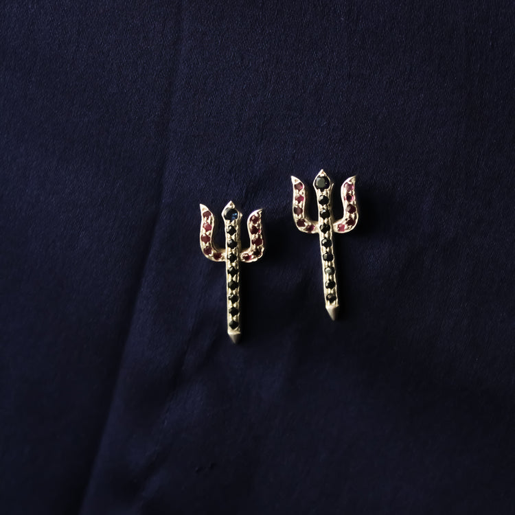 Ruby Sapphire Trishul Stud (Silver)