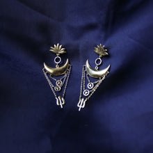 Load image into Gallery viewer, Trishul Lotus Moon Chandelier Earrings (Silver)
