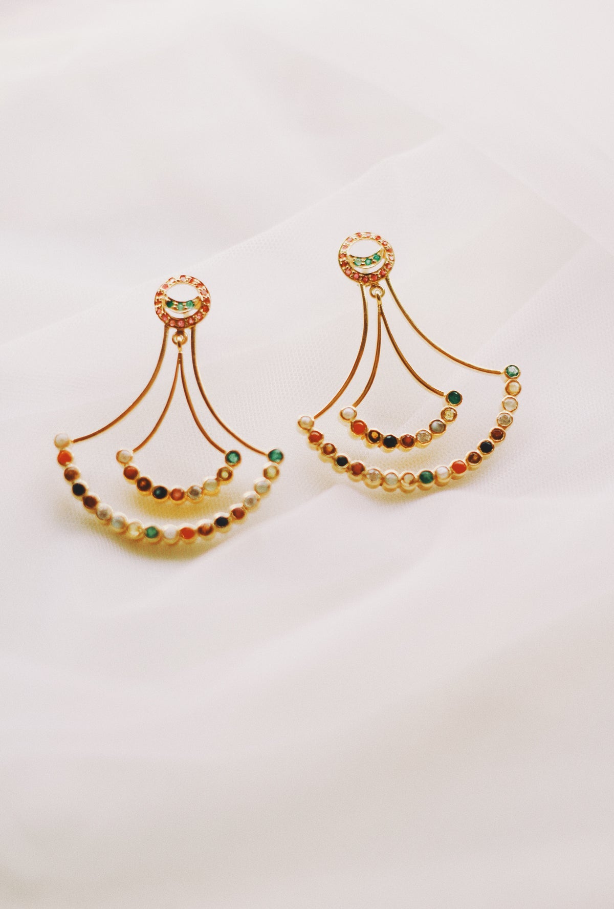 Navaratna Layered Lunar Cycle Chandelier With Moon Stud
