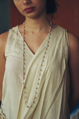 Light Pink Pearl String With Blue Beads