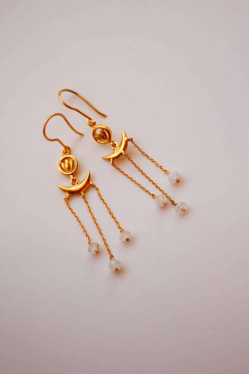 Lotus and Moon Hoop Earrings