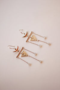 Moon Triangle Hoop Earrings- Silver